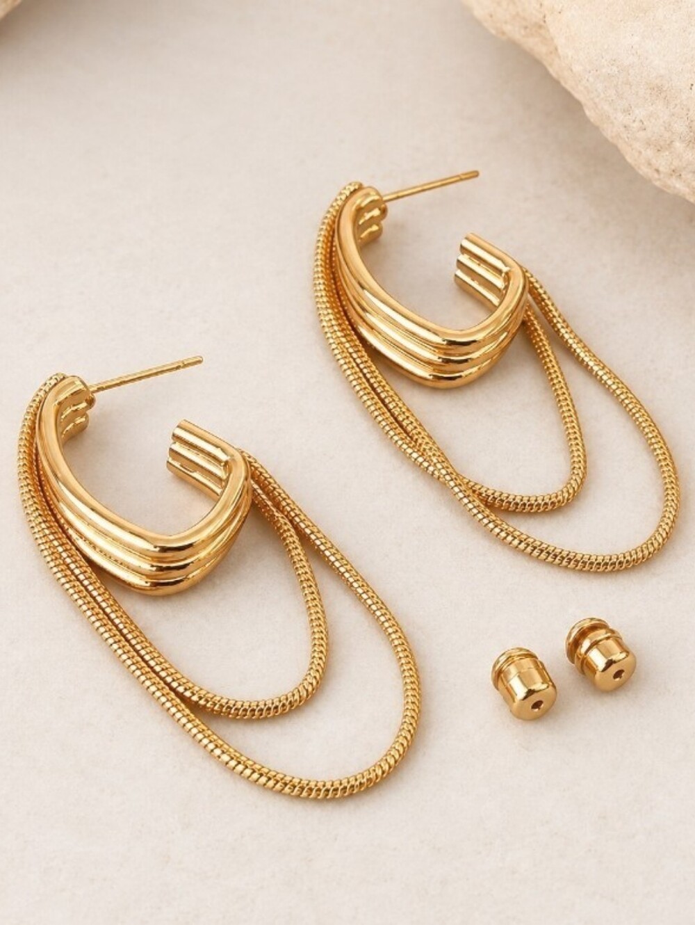 Gold Multi-Chain Hoop Earrings